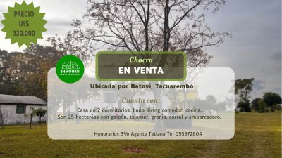 Venta de Chacra en Batoví, Tacuarembó