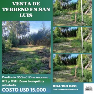 Venta de terreno en Balneario San Luis 