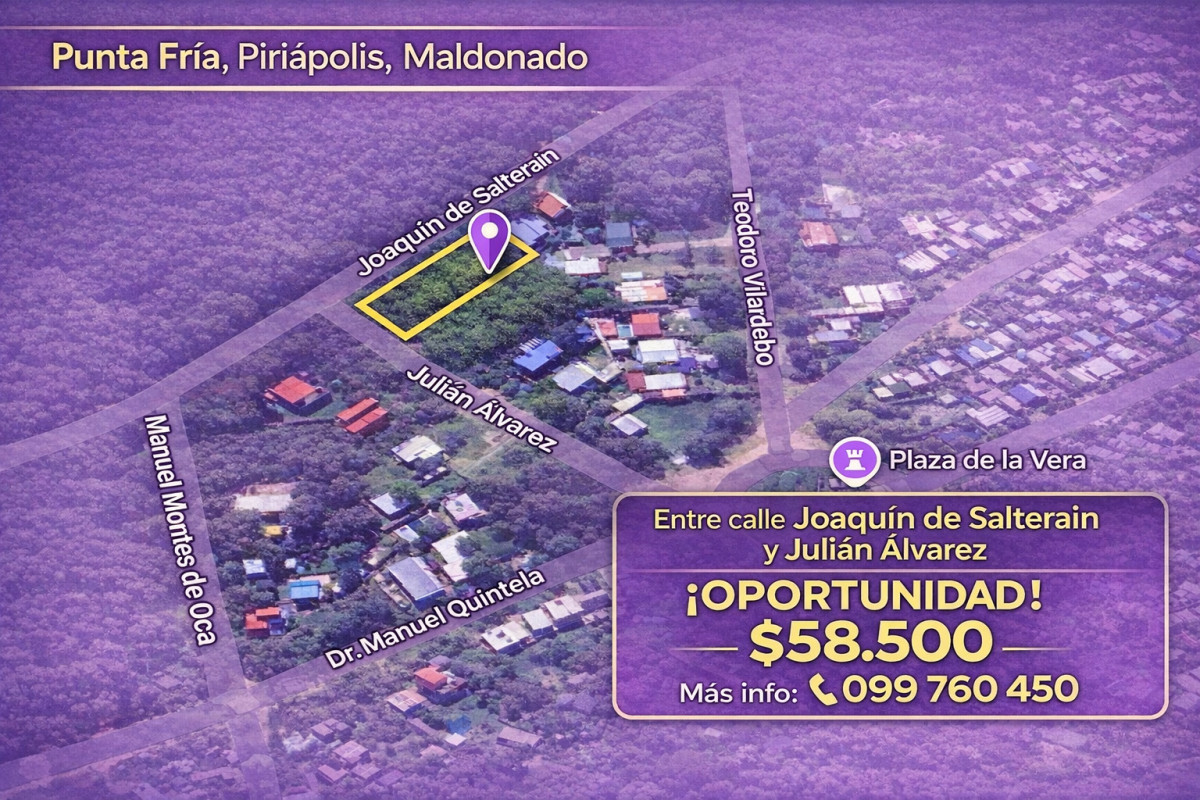 Terreno en venta 446m2 esquina, Punta Fría, Piriápolis, Maldonado