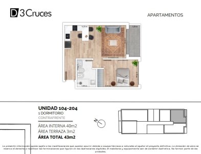 Apartamento 1 dormitorio en Tres Cruces