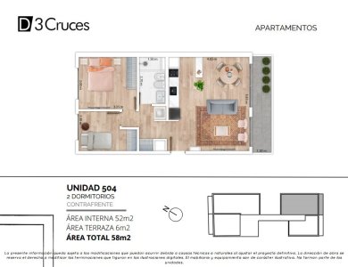Apartamento 2 dormitorios, Tres Cruces