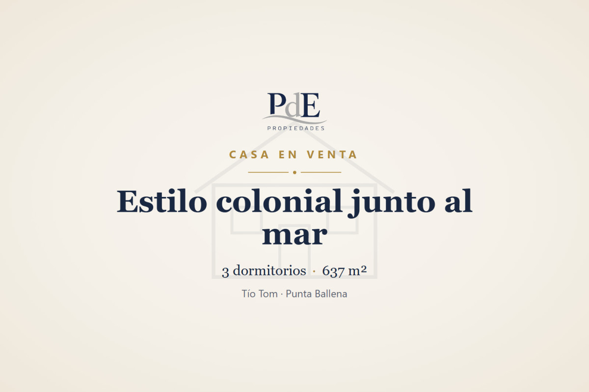 Imagen de Casa en venta | Estilo colonial, 3 dormitorios y piscina, a una cuadra del mar. Ubicación: Tío Tom, Punta Ballena