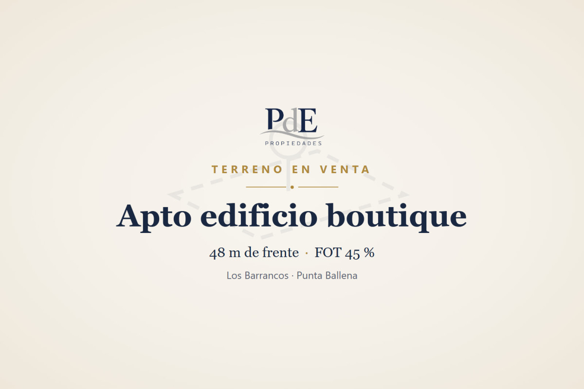 Imagen de Terreno en venta | Apto edificio boutique, 48 m de frente. Ubicación: Los Barrancos, Punta Ballena