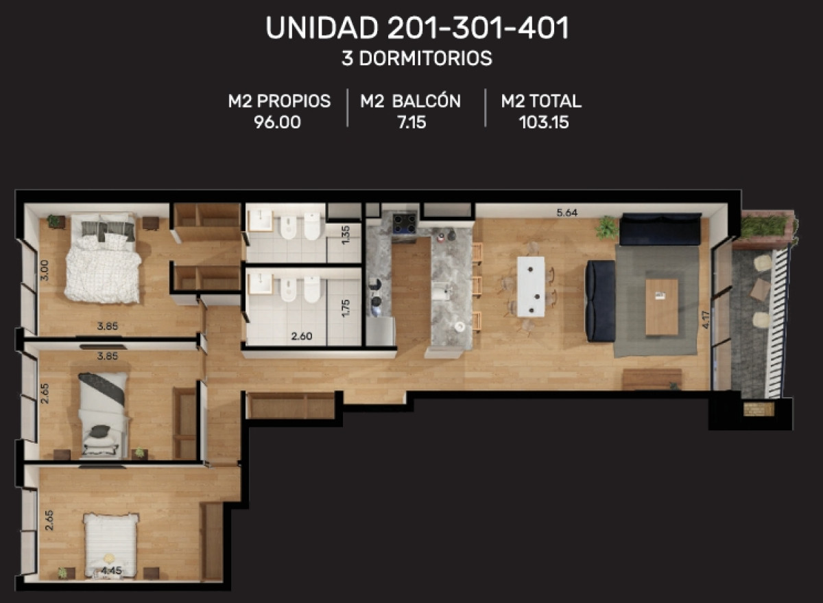 Vendo a estrenar 3 dormitorios en Malvin Sur