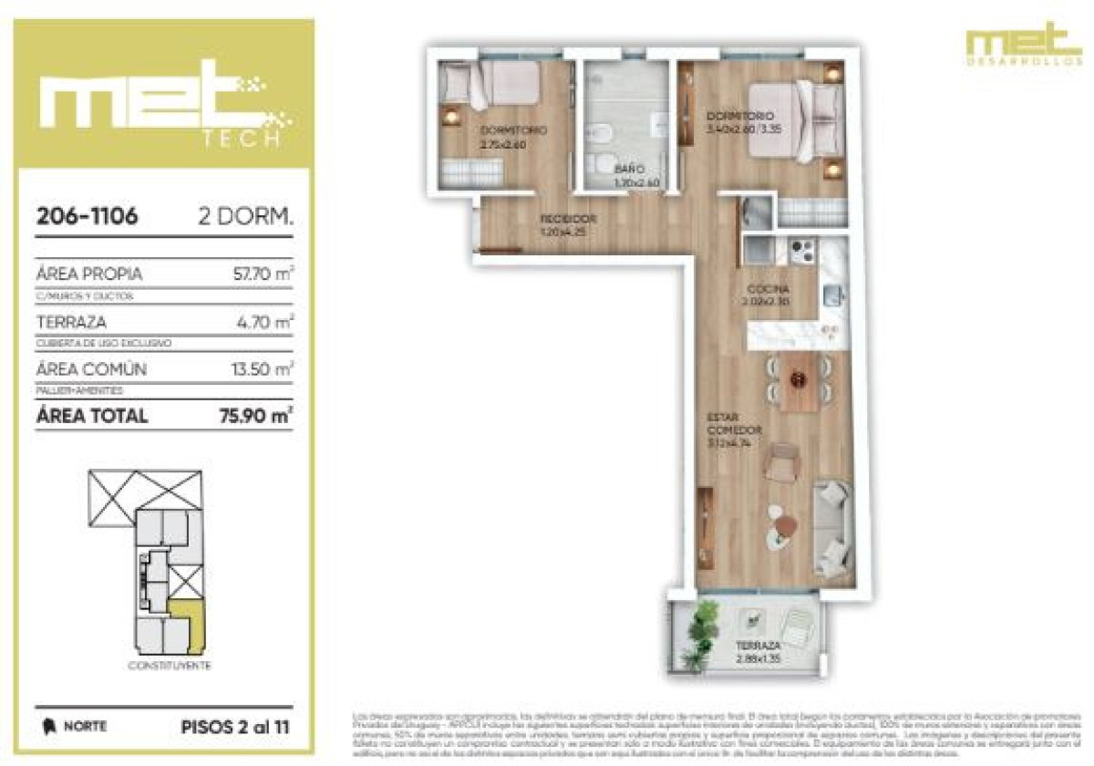 Venta apartamento 2 dormitorios - Met Tech