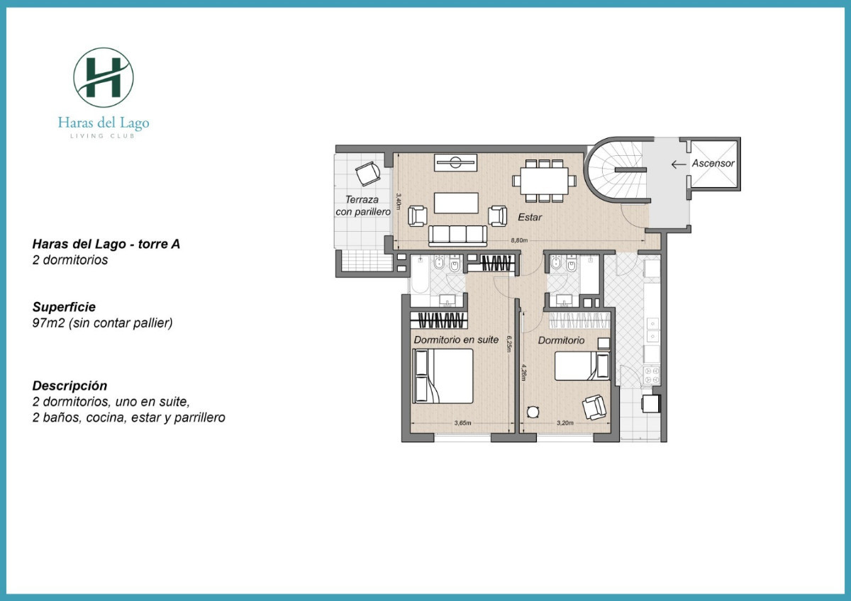 Apartamento en venta de 2 dormitorios y cochera en Haras del lago