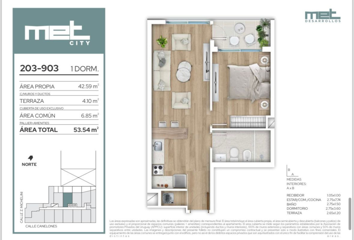 Apartamento en piso alto de un dormitorio en el Centro de Montevideo.