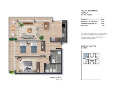 VENTA APARTAMENTO 2 DORMITORIOS PROYECTO SUDESTE