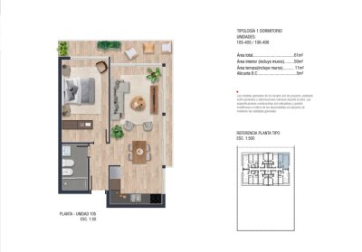 VENTA APARTAMENTO 1 DORMITORIO PROYECTO SUDESTE