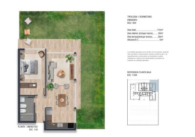 VENTA APARTAMENTO 1 DORMITORIO PROYECTO SUDESTE